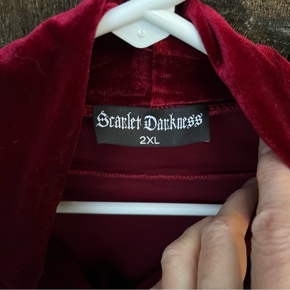 Scarlet Darkness Red Velvet Victorian Lantern Sleeve Button Down Blouse Sz 2XL - Picture 3 of 11